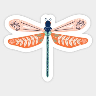 Folk Art Dragonfly - Blush & Mint Sticker